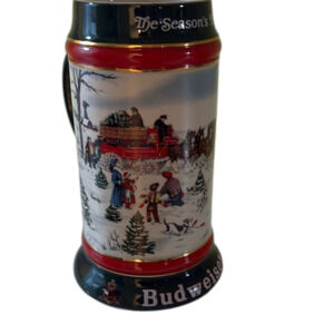 Budweiser Holiday Stein with Festive Red and Green Design